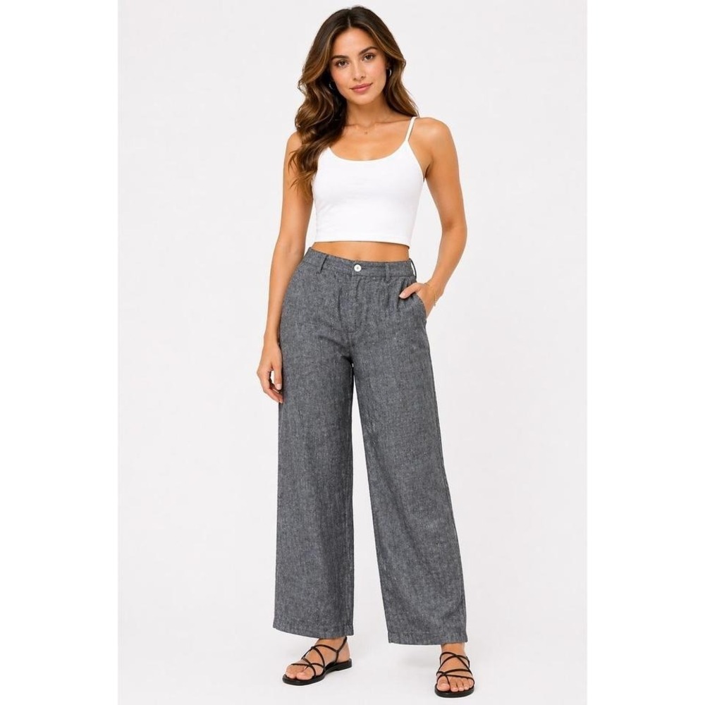 Foxcroft NYC Old Money Womens 100% Linen Wide Leg Cropped Pants 174539 A-17